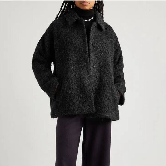 Eileen Fisher Alpaca Wool Blend Brushed Short Coat Women Medium Black Grey - Picture 7 of 9